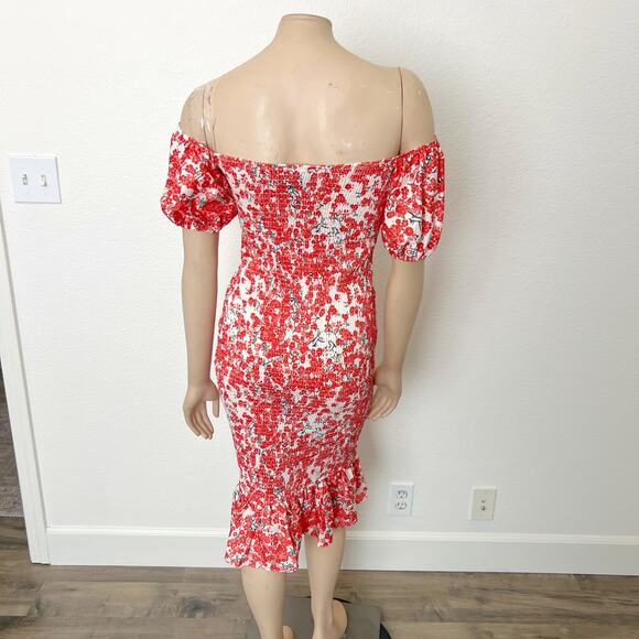 [Hello Molly] Orange Floral Print Smocked Ruffle Haven View Dress NWT Sz Large L - Picture 4 of 12